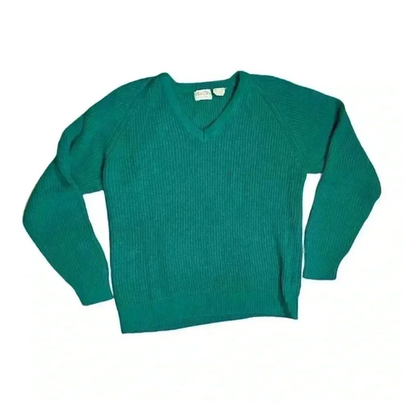 Vintage 80s The Mens Store at Sears Green Cable Knit Sweater Sz L Kurt Cobain - Picture 3 of 6